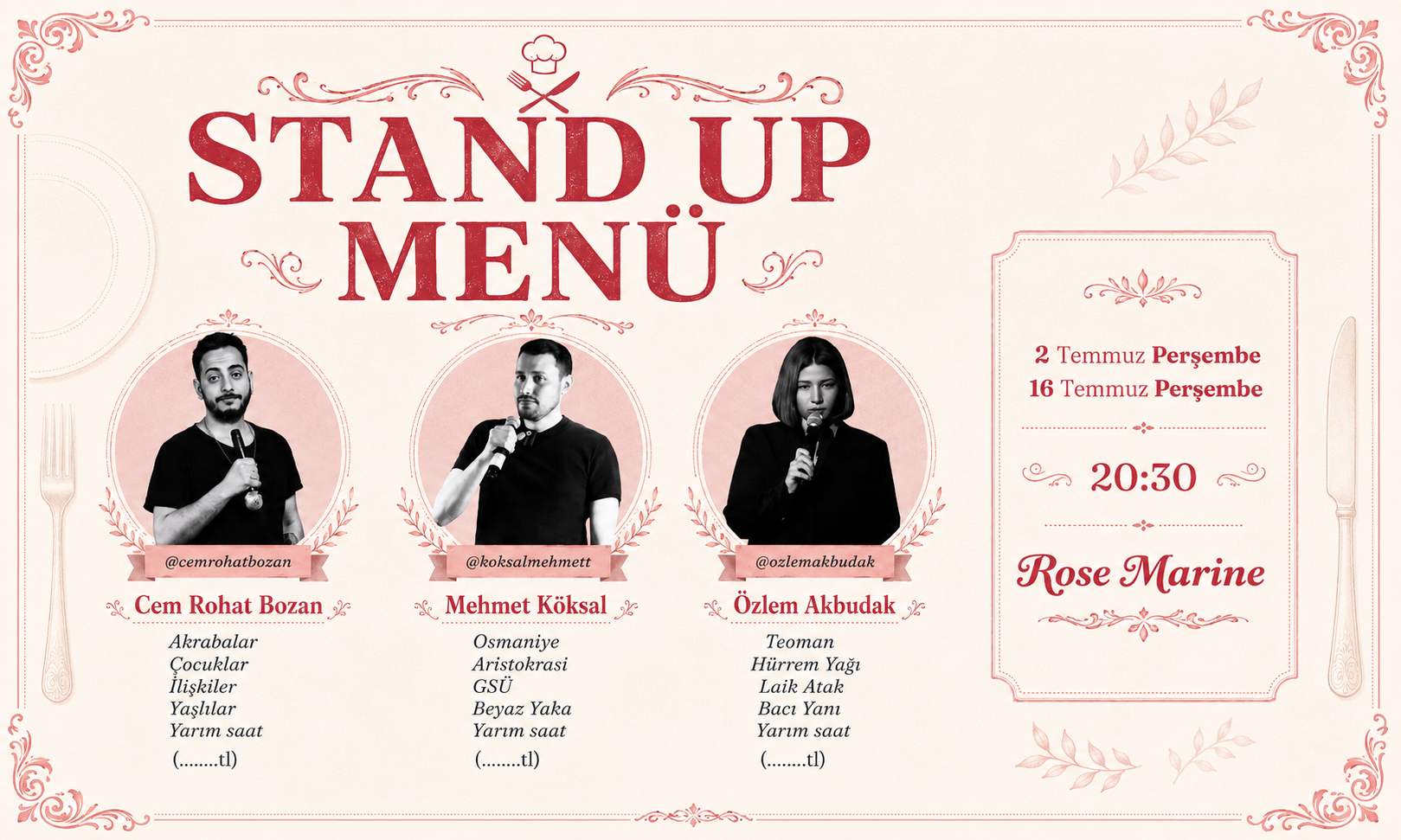 Özlem Akbudak, Temmuz’da “Stand Up Menü” ile Cihangir’de sahne alacak